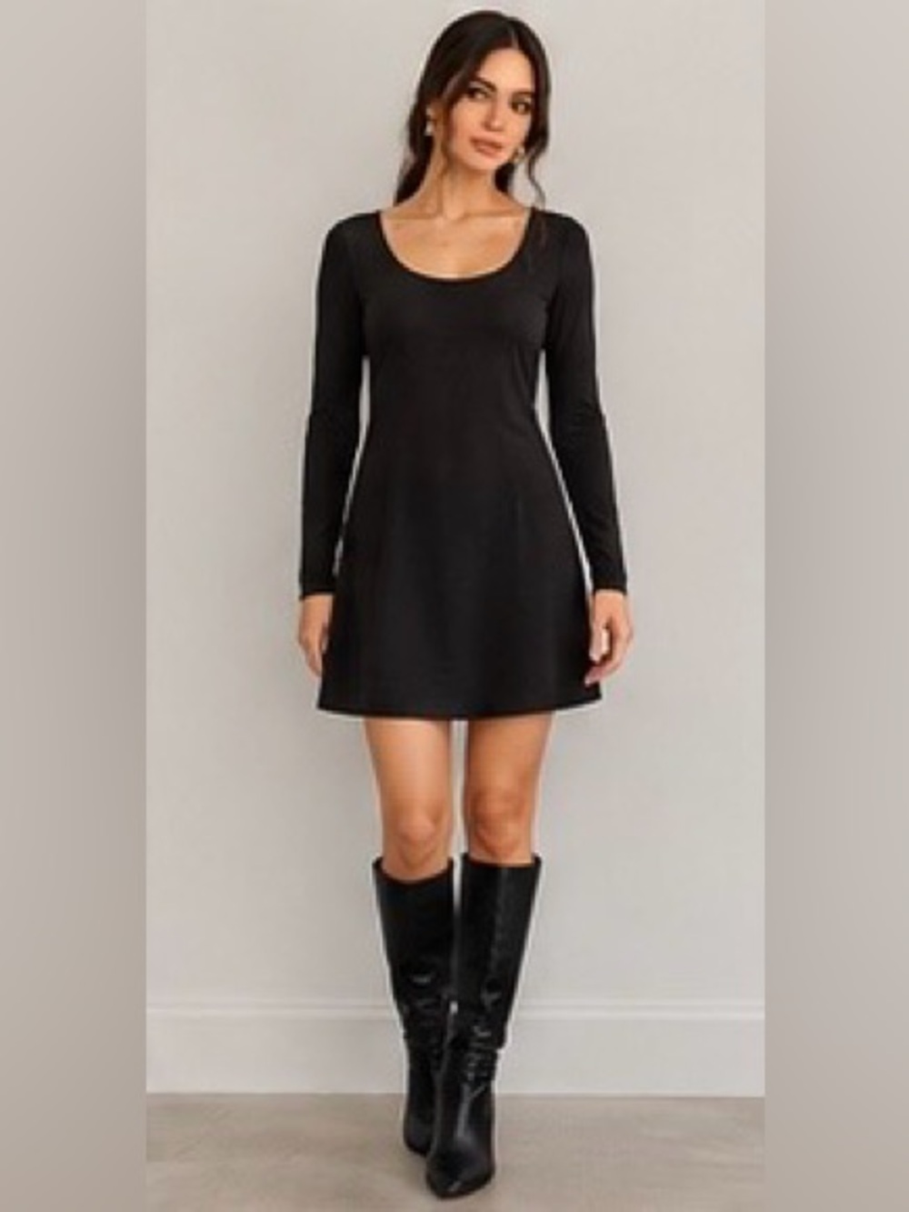 Michael Kors Black Long Sleeve Scoop Neck A-Line Dress